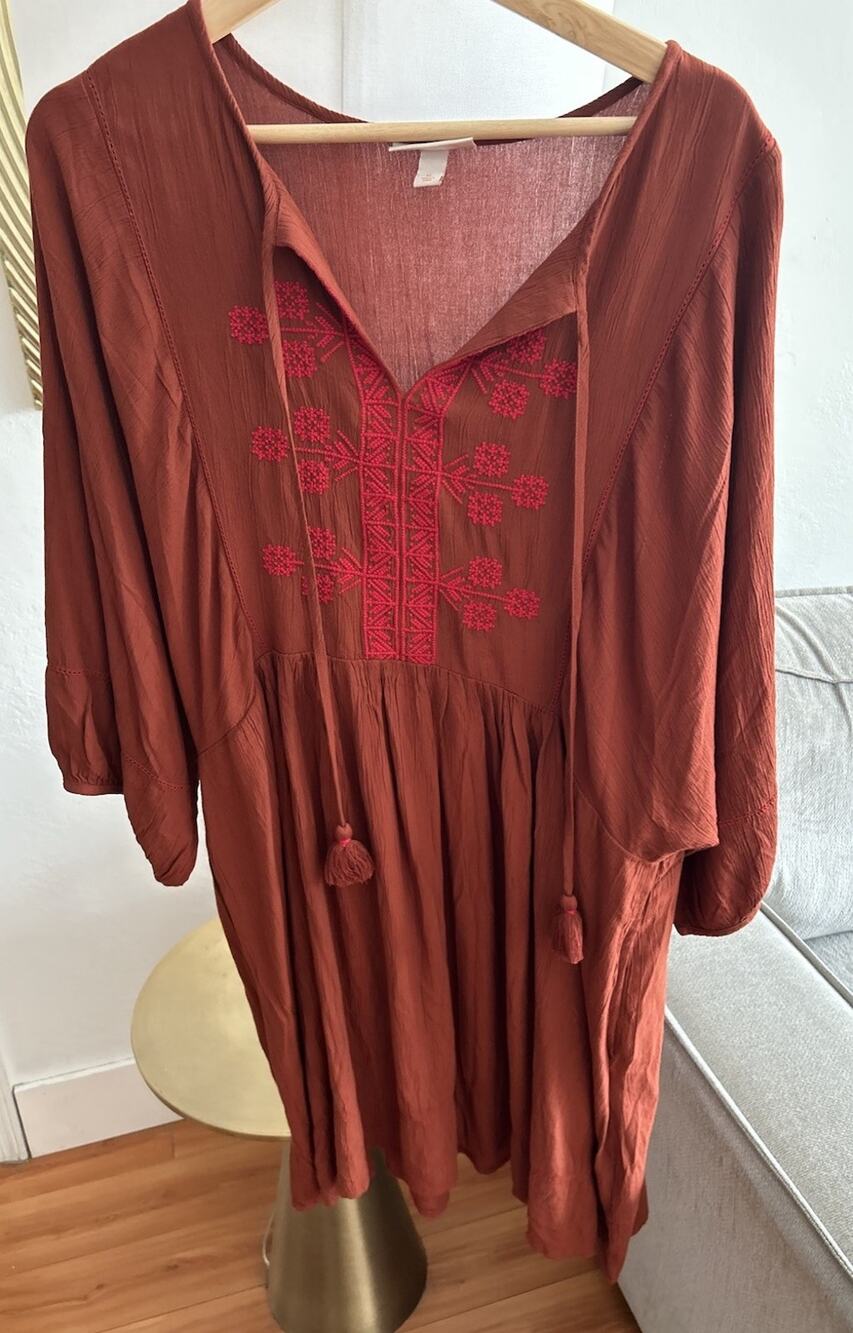 Boho Embroidery Orange Tunic Dress Xl Western Prairie Southwestern